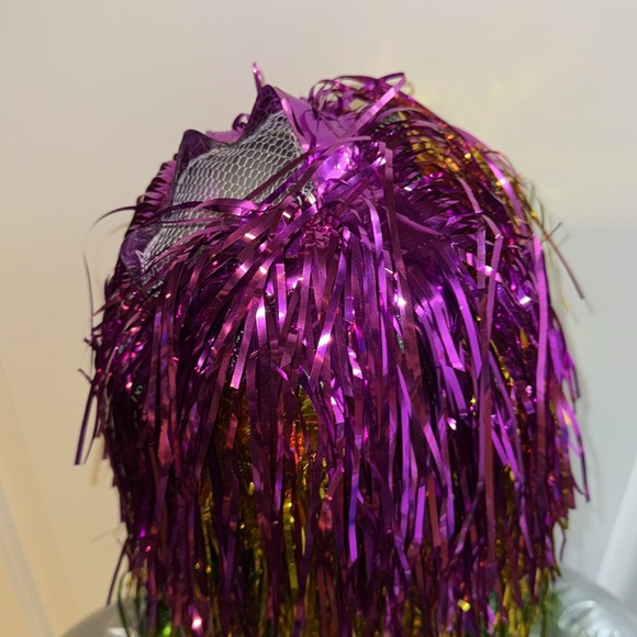 Metallic Foil party wig green gold & purple one size Costume Mardi Gras Party - Picture 3 of 4